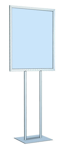 22" x 28" Single Insert Deluxe Aluminum Twin Pole Bulletin Holder Poster Stand. Color: Silver. Made in USA.