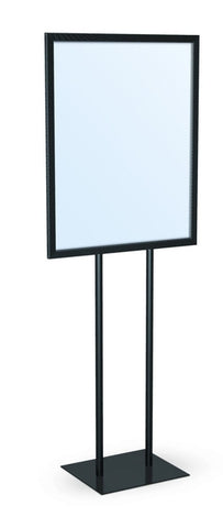22" x 28" Single Insert Deluxe Aluminum Twin Pole Bulletin Holder Poster Stand. Color: Black. Made in USA.