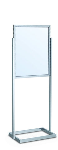 22" x 28" Single Insert Deluxe Aluminum Open Base, Tube Style Bulletin Holder Poster Stand. Color: Silver. Made in USA.