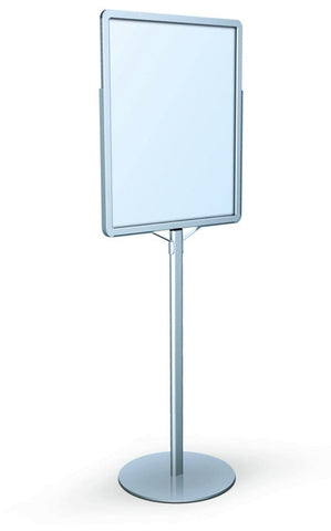 22" x 28" Insert Supreme Radius Corner Aluminum Single Pole Bulletin Holder Poster Stand. Color: Silver. Made in USA.