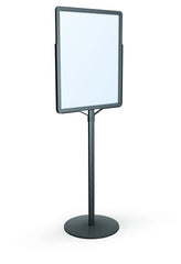 22" x 28" Insert Supreme Radius Corner Aluminum Single Pole Bulletin Holder Poster Stand. Color: Black. Made in USA.