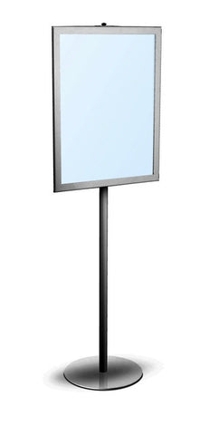 22" x 28" Insert Premium Square Corner Aluminum Single Pole Bulletin Holder Poster Stand. Color: Black. Made in USA.