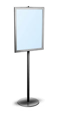 22" x 28" Insert Premium Square Corner Aluminum Single Pole Bulletin Holder Poster Stand. Color: Black. Made in USA.
