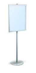 22" x 28" Insert Premium Square Corner Aluminum Single Pole Bulletin Holder Poster Stand. Color: Silver. Made in USA.