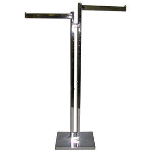 2-Way Double Square Tube Upright Garment Rack with Rectangle Tube Blade Arms, Bright Chrome