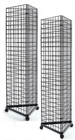 2' x 6' Grid Panel 3-Sided Tower Floorstanding Display Kit with Rolling Base, 2-Pack.