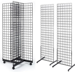 2'x6' Grid Panel 4-Sided Rolling Cross Base with Floorstanding Display Combo