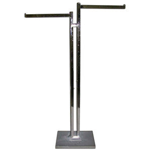 2-Way Double Square Tube Upright Garment Rack with Square Tube Arms, Bright Chrome